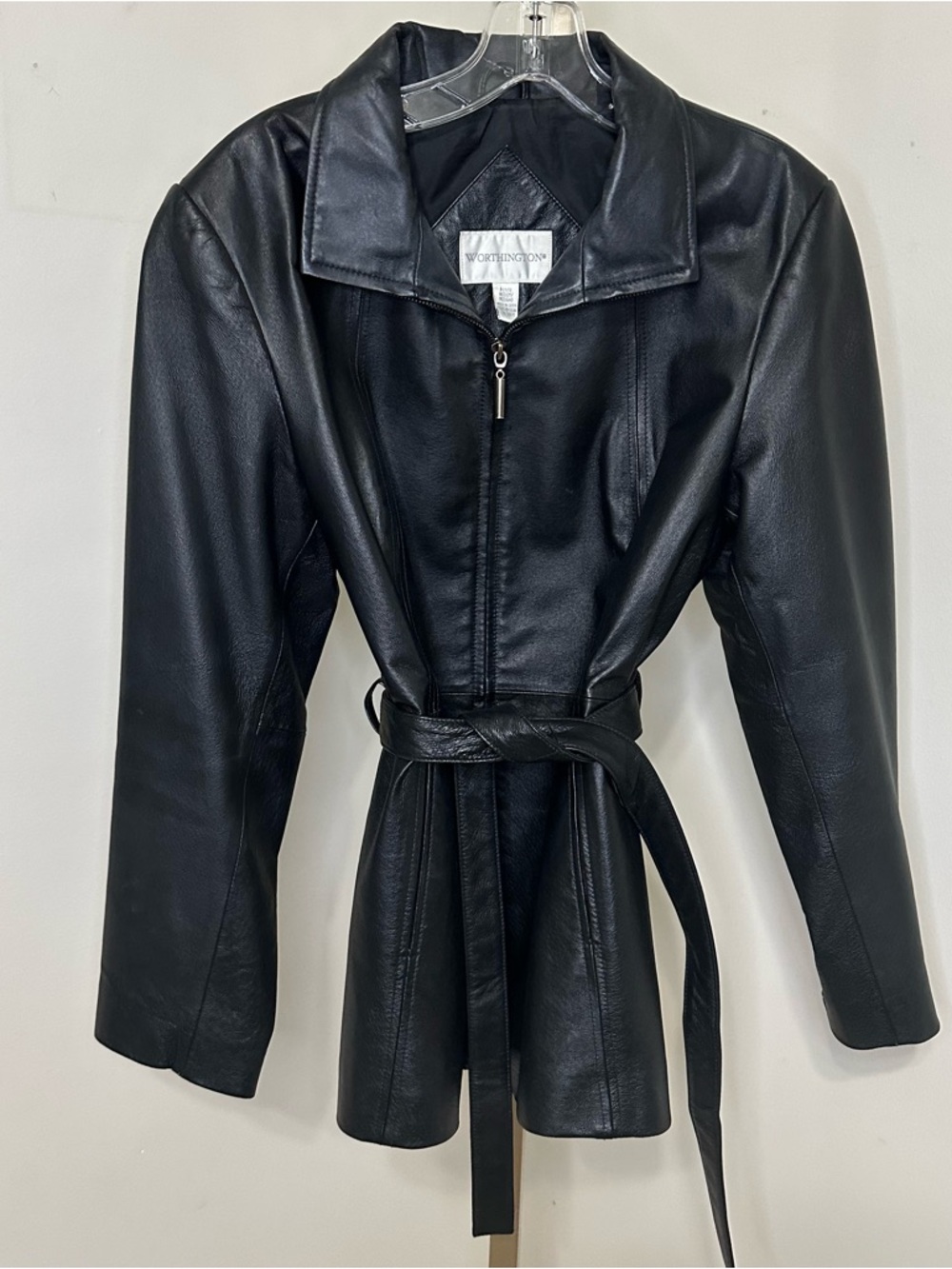 Worthington Black Leather Belted Jacket